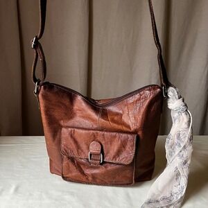 Vintage Jack Georges Brown Leather Crossbody Shoulder Bag Large USA Made